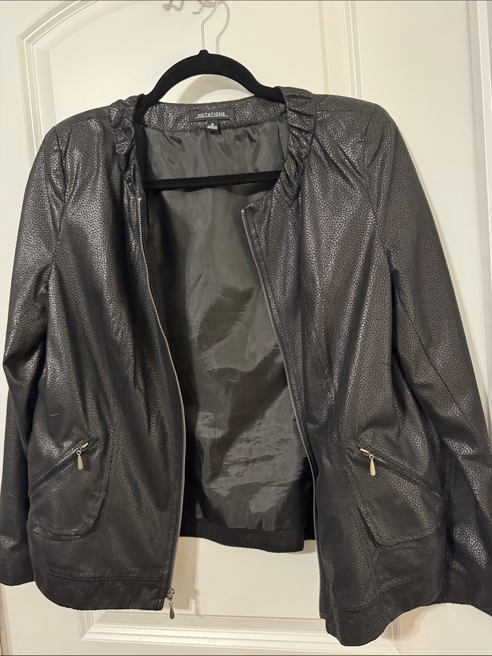 Notations Black Pebbled Faux Leather Zip Jacket